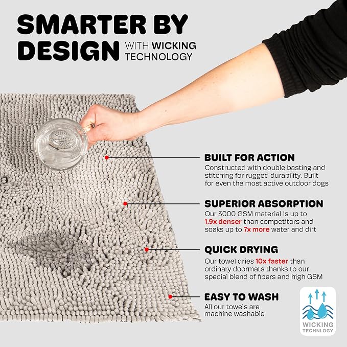 Dog Gone Smart Dirty Dog Doormat - Super Absorbent - Silver Grey, 23 x 16in | Polyamide Rug Pulls in Moisture & Dirt - Fast Drying for Clean Floors, Non-Slip, Machine Washable Mat for Muddy Paws - Image 4