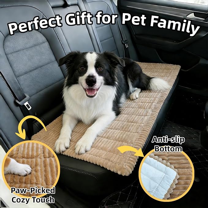 Soft Plush Dog Car Seat Cover & Sofa Protector, Non-Slip Mat (23.6''×70'') | Soft plush travel seat protector for backseat or sofa. Non-slip bottom, machine washable, includes storage bag (Brown) - Image 6