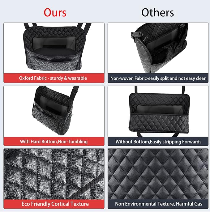 AICEL Car Handbag Purse Holder Between Seats, Auto Seat Leather Organizer Pocket, Front Seat Bag Box Storage for Cell Phone Document, Backseat Barrier for Kids Pet, Fits for Most Vehicles - Image 4