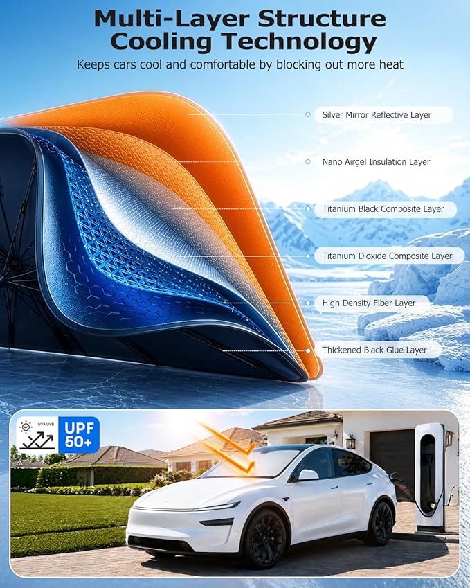 [2026 Upgrade] Weektic Windshield Sun Shade Umbrella, [Double Thickened Ice Crystal Coating] Sun & Heat Protection, Keep Vehicle Cool & Protect Interior, Zero Light Leakage Medium 57" L x 31" W - Image 3