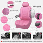CAR PASS Bling Diamond Pink Leather Car Seat Covers Full Sets Interior Sets, Waterproof Shining Glitter Sparkly Crystal Universal Armrest Fit for Automotive Truck SUV Cute Women Girl, Pink Rhinestone - Image 3