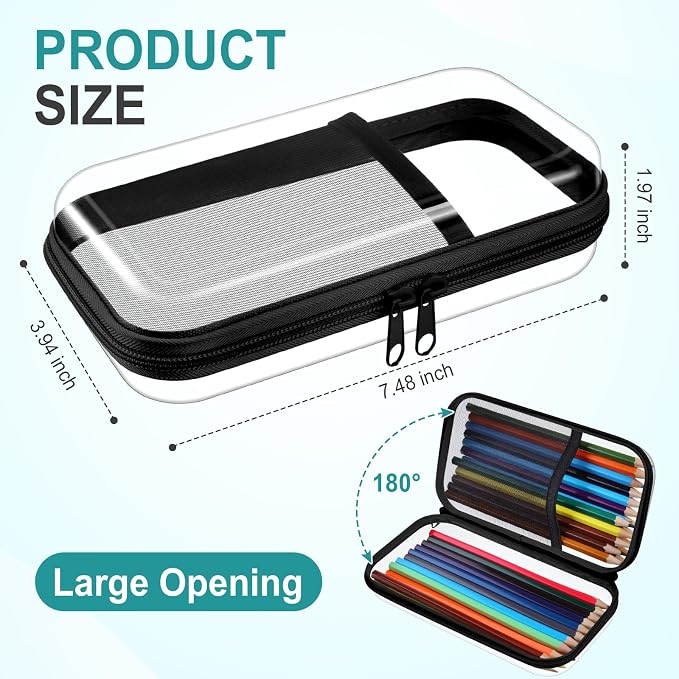 Sanwuta 4 Pcs Clear Hard Shell Zipper Case Plastic Case, Black | Plastic Portable Travel Organizer Bin with Mesh, Pocket Toiletry Pouch, Cosmetics Makeup Bag, Snack Toiletry Bag - Image 2
