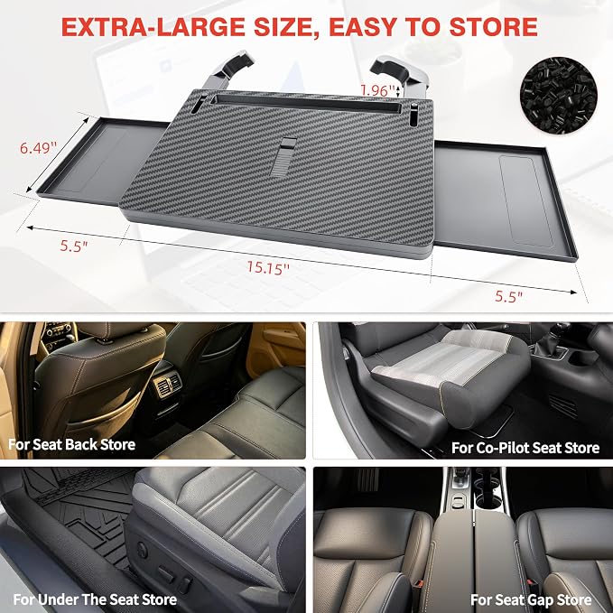 Large Steering Wheel Tray Table, Car Desk For Laptop, Car Trays For Eating And Working, Steering Wheel Table For Most Cars, Adjustable Car Food Tray With Dual Slide-Out Trays (Carbon Fiber Look) - Image 8