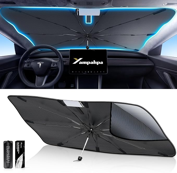 Yampahapa Car Windshield Sun Shade Umbrella, Nano-Sized Condensation Foldable Cover, UV Ray Reflector, Medium Sedan Sunshade with Cooling Feature by Unknown