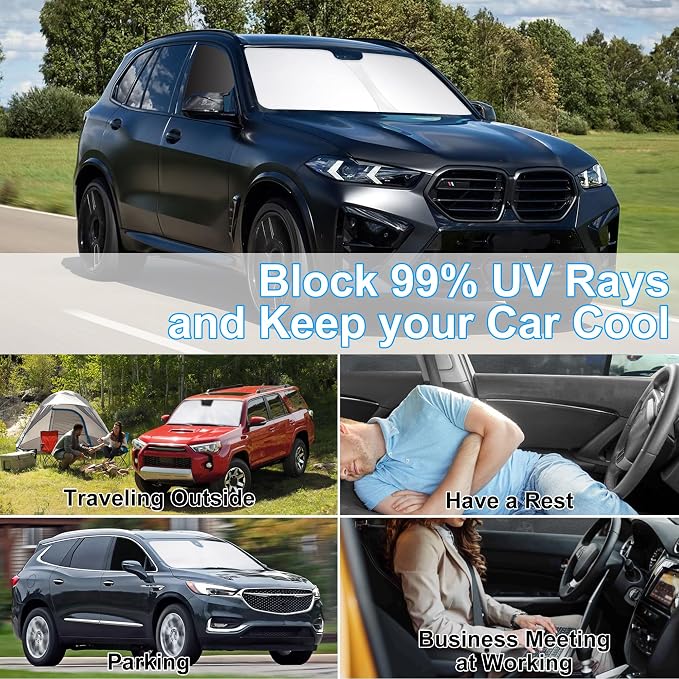 3PCS Car Window Shades Front Windshield Sun Shade Foldable Window Shade Custom Fit for BMW X5 2019-2024 Accessories Car Shades for Front Windows Anti-UV Rays Block Heat - Image 6