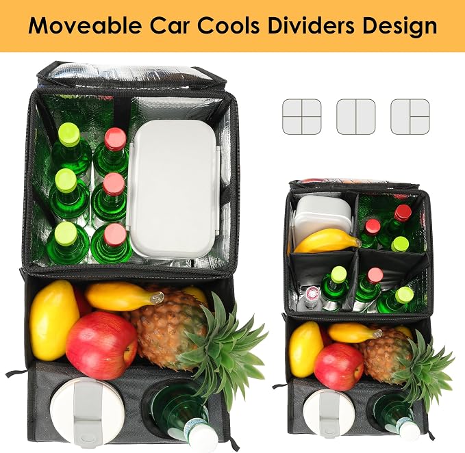Backseat Organizer for Kids & Adults – Car Seat Cooler Warmer with 2-in-1 Writing Tray, Cup Holders & 11 Storage Compartments | Road Trip Car Organizer for Front & Back Seat (Grey) - Image 4