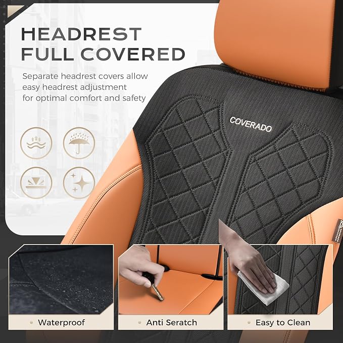 Coverado Car Seat Covers Front Seats, BrownSeat Covers 2-Pack, Breathable Automotive Seat Protectors, Driver Seat Covers Universal Fit for SUV, Truck, Vans, Sedan - Image 7