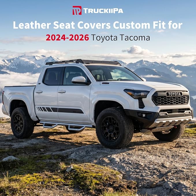 Truckiipa Custom for 4th Gen Tacoma Seat Covers Front Pair, Waterproof Leather Seat Cushion Covers Fit for 2024 2025 2026 Toyota Tacoma Double Crew Cab, Front Pair, Black&Blue - Image 2