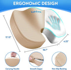CushZone XXL Memory Foam Seat Cushion for Office & Car, Khaki | U-shaped Coccyx Cutout, Contoured Design, Breathable Removable Mesh Cover, Non-Slip Base, Carry Handle - Image 4