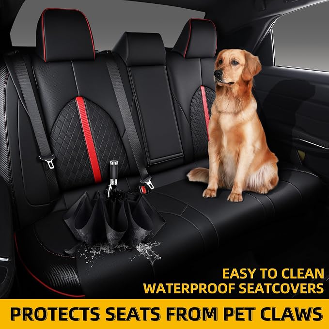 Custom Camry Seat Covers for 2018-2024 Toyota Camry Hybrid - Black+Red | Waterproof Faux Leather Full Coverage, Car Seat Protectors Full Set, Fit Toyota Camry Hybrid LE SE, Airbag Compatible - Image 4