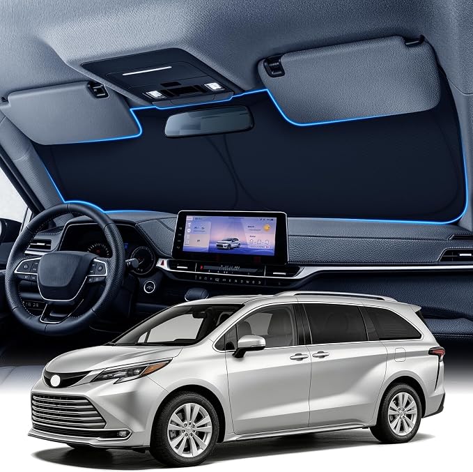 Zanch Custom Windshield Sun Shade for Toyota Sienna 2022-2026, 7-Layer UV & Heat Block, 3D Laser Scanned, Interior Protection, Keep Car Cooler, Foldable Minivan Accessories by Zanch