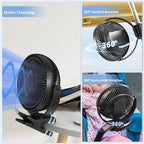 Clip on Fan, Rechargeable Portable Fan, 8 Inch Small Desk Fan - 10000mAh Battery Powered Fan with 4 Speed, 360° Rotation Personal Fan Suitable for Golf Cart, Bedroom, Travel and Camping (Black) - Image 5