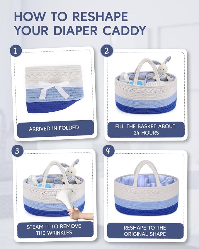 Maliton Baby Diaper Caddy Organizer, Cotton Rope Diaper Caddy Basket, Large Storage Basket for Newborn Boys and Girls, Gift for Baby Shower List, Newborn Essentials - Image 8