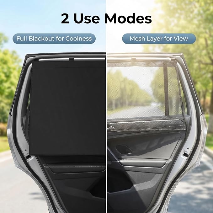 2Pack Car Side Window Curtain Sun Shade,Car Window Shade,Double Layer Sun Shade with Strong Magnets,Universal Sunshade for Cars SUV Trucks(Black-mesh,2PC) - Image 4
