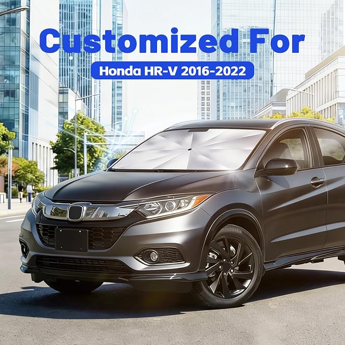 Car Windshield Sun Shade Umbrella for Honda HR-V 2016-2022, 1:1 Fit | [Reflective Coated Fabric] Car Shades Sun Visor Keep Car Cool and Protects Interior, Sunshade Umbrella for Front Window - Image 2