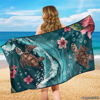 Sea Turtle Print Car Seat Cover Towels Front Seats Hibiscus Print Automotive Seat Covers for Truck Sedan SUV Sweat Absorption Running Towel, Workout Towel and Yoga Mat - Image 3
