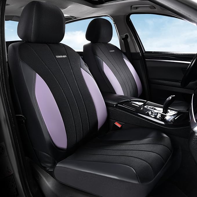 Coverado Seat Covers Full Set, Automotive Car Seat Covers 5-piece, Car Protectors 5 Seats for Car, Purple Auto Seat Covers Spill-Proof Design Universal Fit for SUV, Vans, Sedan, Truck - Image 2