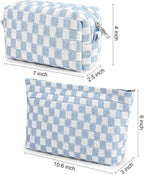 SOIDRAM 2 Pieces Makeup Bag Large Checkered Cosmetic Bag Capacity Canvas Mix Travel Toiletry Bag Organizer Cute Makeup Brushes Aesthetic Accessories Storage Bag for Women, Checkered Mix Blue - Image 3