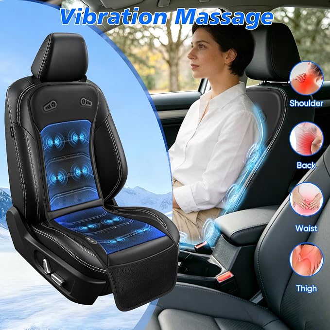 Cooling Car Seat Cover: 2-in-1 Car Seat Cushion with Massage & Ventilation, 12V/24V Universal Fit for Car/Truck/SUV, Intensity, Breathable & Comfortable (Black) - Image 6