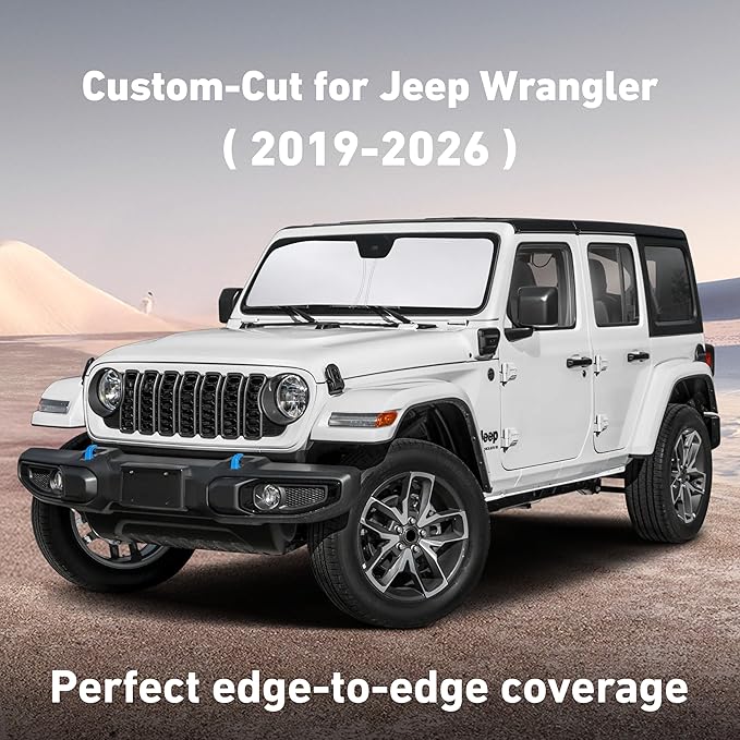 EcoNour Windshield Sunshade Compatible for Jeep Wrangler 2019-2025 2026 | Sun Visor for Front Windshield & Window Sun Shade Cover, UV Heat Blocker & Protector, Car Accessories - Image 2