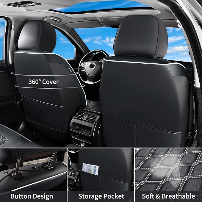 Huidasource Fit for Truck Seat Covers Chevy Silverado/GMC Sierra, Chevrolet Seat Covers, 1500 2007-2013&2019-2026, 2500HD 3500HD 2020-2026 Crew Double Extended Cab, Thickened Nappa Leather Black&White - Image 5