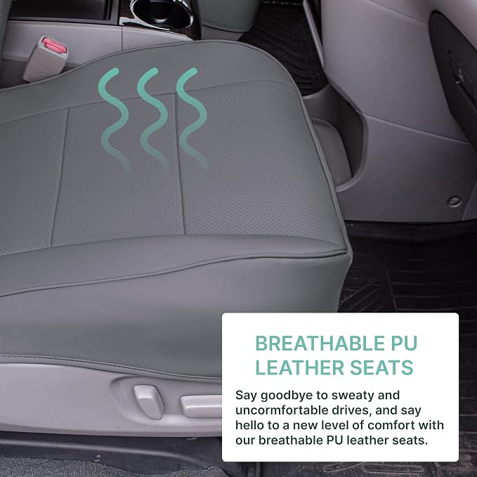 FH Group Custom Fit Car Seat Covers Specifically Made for 2011-2020 Toyota Sienna 7 Passenger, Car Seat Cover Front Set, Automotive Seat Covers in Solid Gray Faux Leather, Waterproof and Washable - Image 5