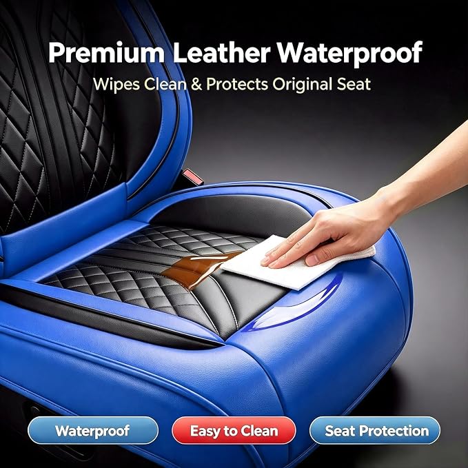 for Subaru Outback 2007-2026 Car Seat Covers, Full Set, Blue | Luxury Full Coverage Leather Seat Protectors, Waterproof Breathable, Non-Slip, Easy to Install, Airbag Compatible, All-Season - Image 8