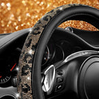 CAR PASS Bling Diamond Steering Wheel Cover Leopard Pattern, Sparkly Crystal Glitter Rhinestones Black Leather Wheel Protect for Women Girl Fit Suvs,Vans,Sedans,Cars,Trucks, 14" 1/2-15" Gold Leopard - Image 4