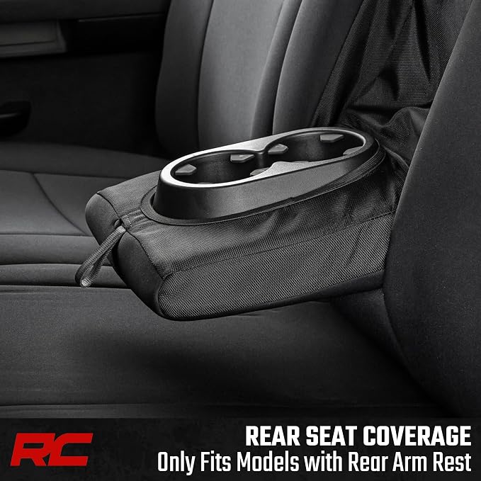 Rough Country Neoprene Seat Covers for Chevy Silverado & GMC Sierra 1500/2500HD (2007-2013) - Waterproof, UV Resistant, Foam-Padded Front & Rear Set w/Rear Armrest - Image 4