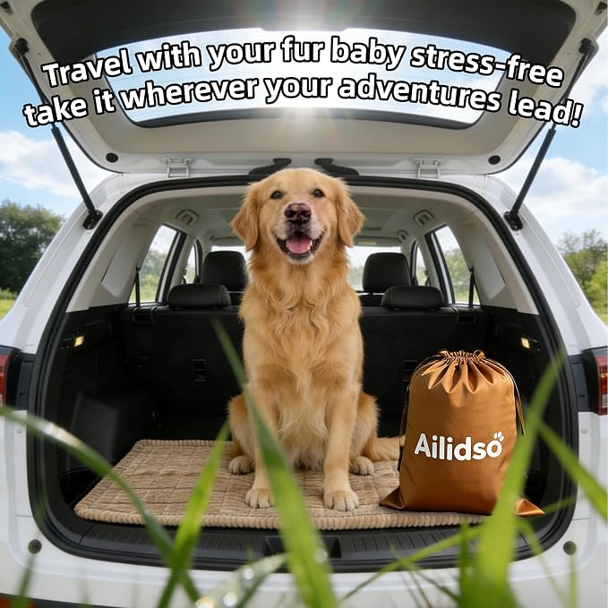 Soft Plush Dog Car Seat Cover & Sofa Protector, Non-Slip Mat (23.6''×82'') | Soft plush travel seat protector for backseat or sofa. Non-slip bottom, machine washable, includes storage bag (Brown) - Image 3