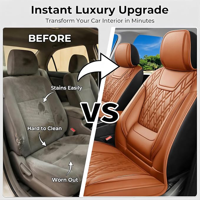 Seat Covers Fit for GMC Sierra 1500/2500/3500 HD 2007-2025,Premium Leather, Waterproof, All-Weather, Airbag Compatible, Breathable, Seat Protectors, Full Set, Brown - Image 5