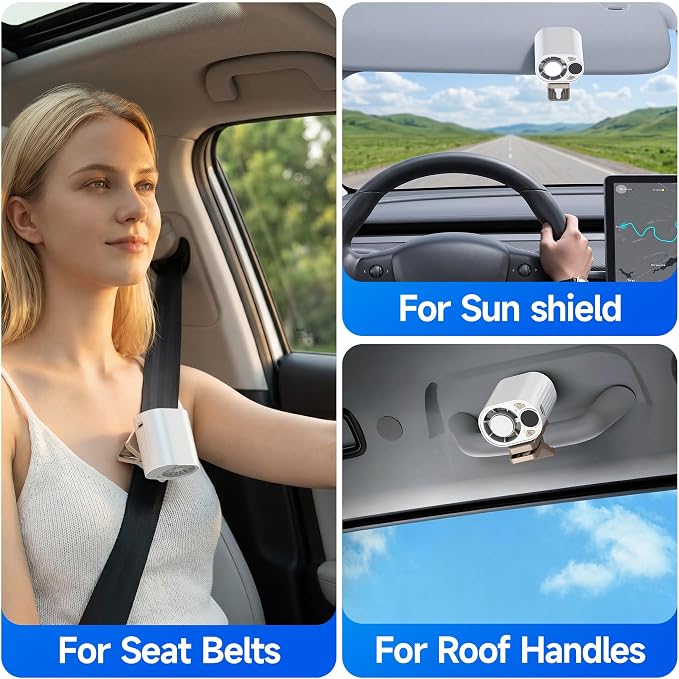 Foluu Clip On Fan, 199 Speeds Portable Mini Fan, 18000RPM USB Rechargeable Cooling Personal Fan with LED Display, 360° Rotation Turbo Fan for Car, Umbrella, Waist, Outdoor Camping, Travel Matte White - Image 5
