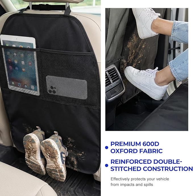 2 PCS Kick Mat Back Seat Protector, Anti-Mud Auto Seat Back Protective Cover with 2 Storage Pockets, Waterproof Backseat Kick Mats for Cars Trucks SUVs, Car Accessories - Image 3