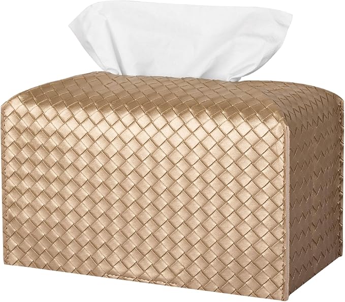 Tissue Box Cover Rectangle Leather Facial Paper Holder, Gold | PU Leather，Easy to Fill, Easy Clean, Decorative Cube Tissue Box Holder for Office, Bathroom,Kitchen, Living room, Guest room by zoocatia
