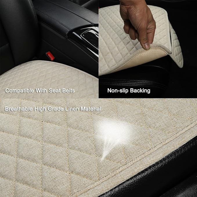 West Llama Linen Car Seat Covers,Bottom Seat Covers for Cars Include 1 Piece Front Driver Seat Pad Mat Universal Fits 90% Vehicles,SUVs,Cars,Sedans(1Piece-Beige) - Image 4