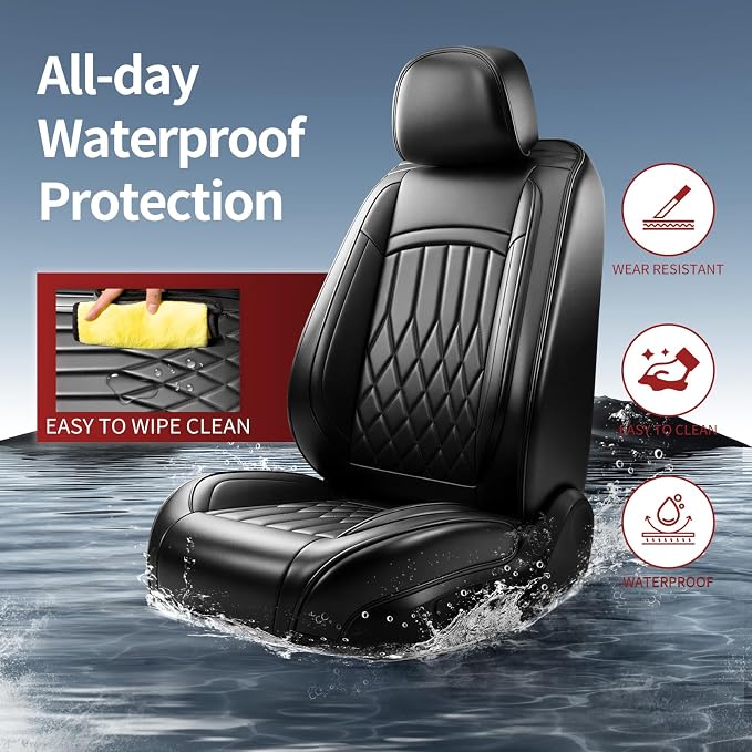 For Toyota Corolla Cross 2022-2026 Car Seat Covers, Front Pair, Black | Premium Leather Full Coverage Seat Protectors – All-Season, Waterproof, Breathable, Cushioned Comfort & Airbag Compatible - Image 2