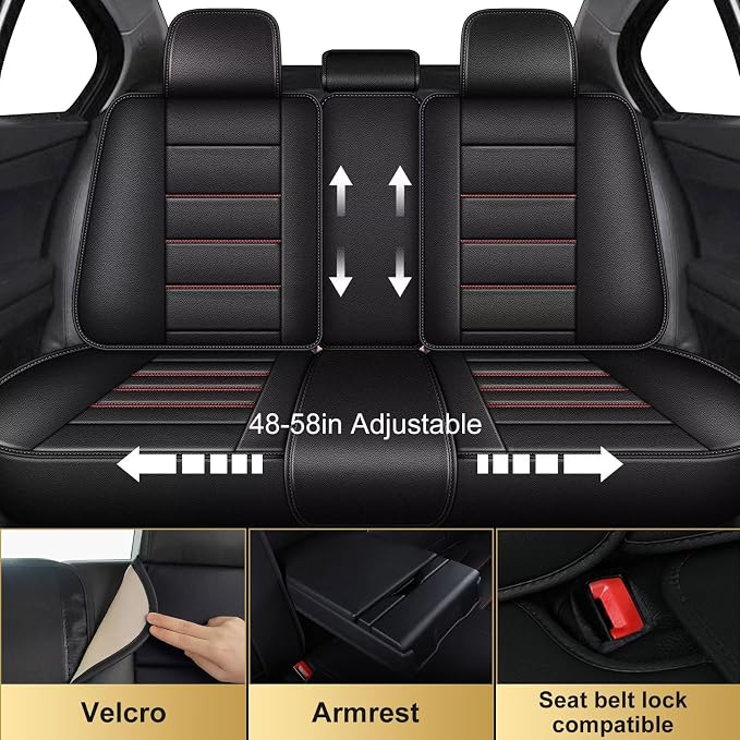 IKABEVEM Car Seat Covers for Toyota Prius 2003-2015 Full Set(5 Seats) | Luxury Fuax Leather, Waterproof, Airbag Compatible, Easy to Install, Scratch‑Resistant Seat Protection, Redline - Image 2