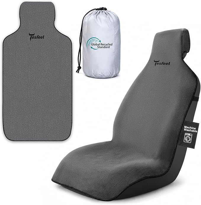 Car Seat Cover Towel 1PCS, 600g Ultra-Thick Absorbent Terry Cloth Seat Protector for Post-Gym Sweat & Beach, Universal Fit for Sedans SUV Trucks, Machine Washable Interior Protection (Gray) by TESFEEL