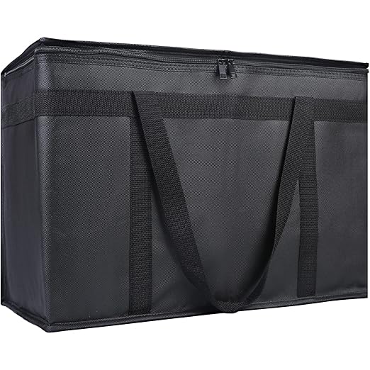 Bodaon 1-Pack Insulated Food Delivery Bag, XX-Large Reusable Grocery Shopping Bag, Frozen Food Cold, Cooler Bags with Zippered Top, Black | Reusable Shopping, Frozen Food Cold, Cooler Bags for Picnic, Commercial Catering Pizza Carrier, Thermal Hot, Col... by Bodaon