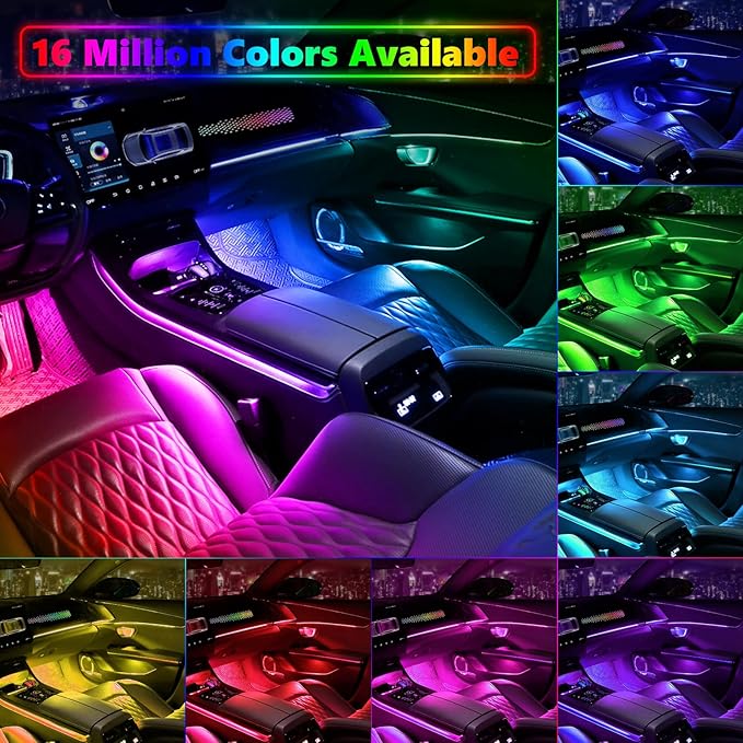Acrylic Interior Car Light, AMKI Car LED Strip Light with APP Sub Control, Car Accessories Fiber Optic Car Ambient Light Kit with RGB Dreamcolor 22 in 1 and 175 inches 593 LEDs 213 DIY and Music Modes - Image 4