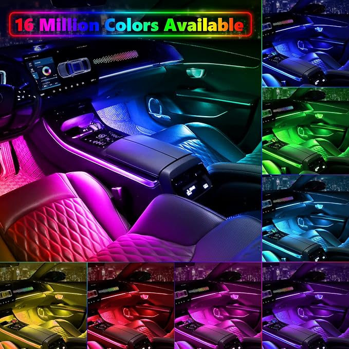 Dreamcolor Acrylic Interior Car Lights, AMKI Car LED Strip Light with Bluetooth APP, Car Ambient Lighting Kit with RGB 6 in 1 and 175 inches 593 LEDs, 16 Million Colors Sound Activated Car Neon Lights - Image 3