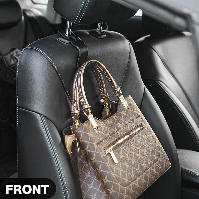 AMVOYOA U-Shaped Car Leather Hooks – Car Purse Holder, Headrest Hooks for Car, Back Seat Organizer - Elevate Your Travel Experience!(Black) - Image 3