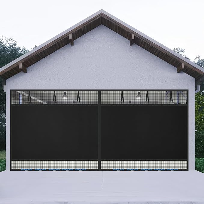 Privacy Garage Door Screen Blackout for 2 Car Garage-16x7FT Magnetic Garage Screen, 9.6LB Heavy Duty Thicker 265g/㎡ Mesh, Hands Free, Magnetic Privacy Garage Screen Door(Black, 16 * 7FT) by LIAMST