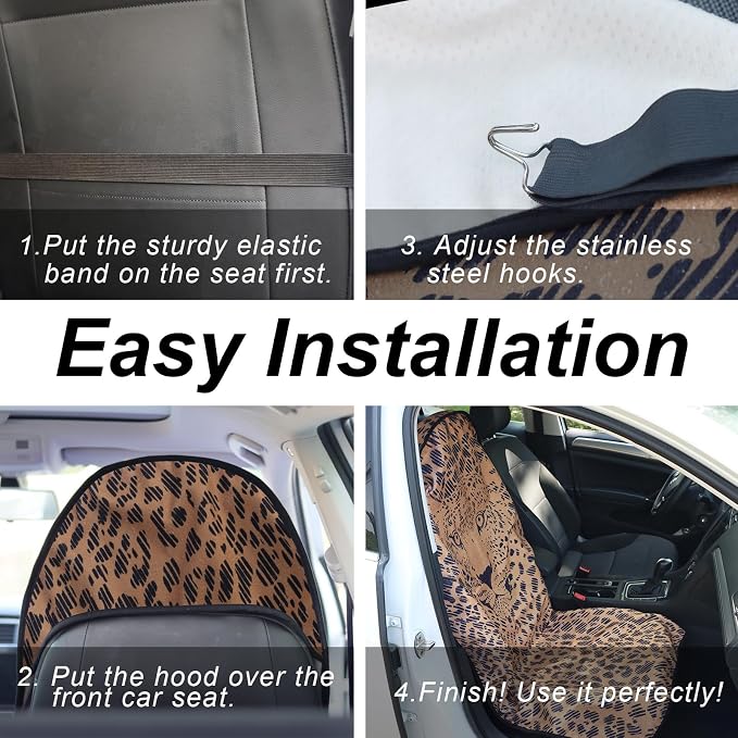Sweat Towel Car Seat Cover Protector Front Seats for Gym Workout, Running, Swimming, Beach and Hiking, Waterproof Universal Seat Cover for Car, Trucks, Van & SUV (2, Leopard Head, Front) - Image 6
