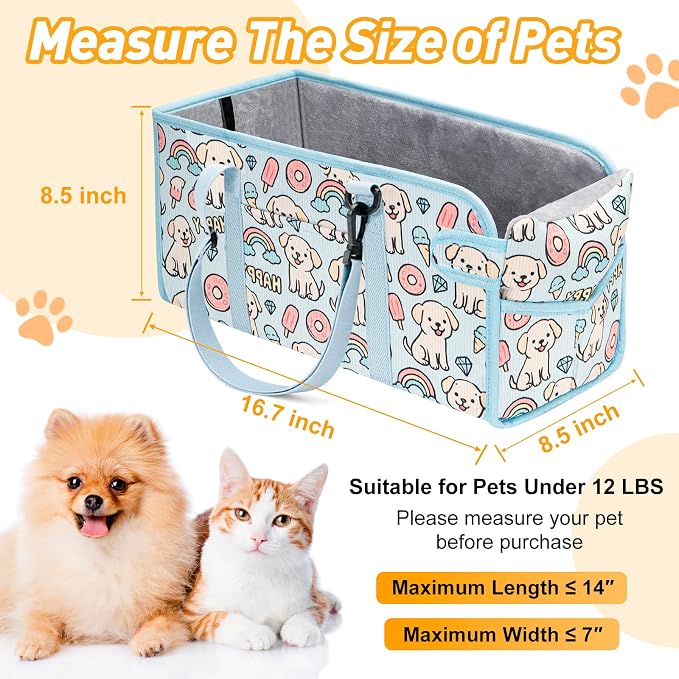 Console Dog Car Seat for Small Dogs, Foldable Booster Seat, Blue Puppy | Portable Booster Seat Sits On Car Console/ Armrest. Foldable for Easy Storage. for Center Console, Easy To Clean. - Image 2