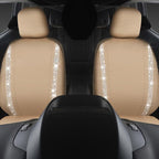 CAR PASS Leather Bling Diamond Car Seat Covers 2 Front Interior Sets, Waterproof Universal Shining Glitter Crystal Sparkle Fit for 95% Automotive Truck SUV Cute Women Girl, Beige Rhinestone - Image 7