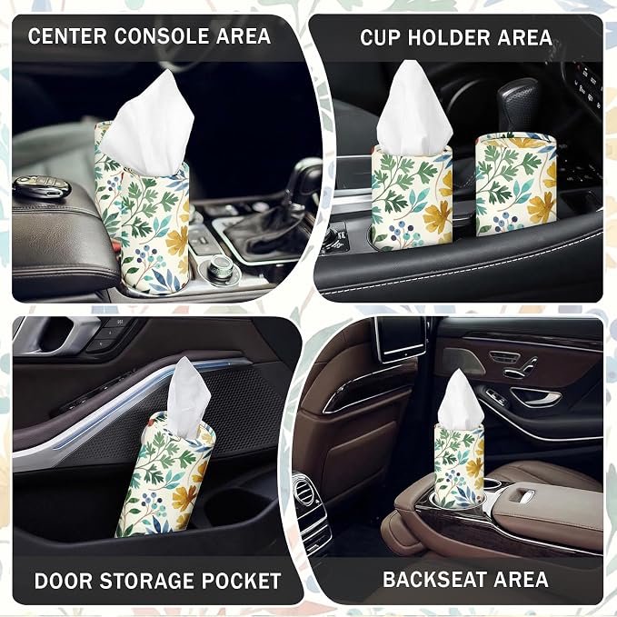 Arttown Car Tissue Holder for Cup Holder Facial Tissues 12 Pack Fall Leaves | Boho Bulk 3-Ply,Refillable Marble Print Cylinder Tissue Boxes,Fit Car Home Office School (600 Sheets Total,50 Sheets Each) - Image 4
