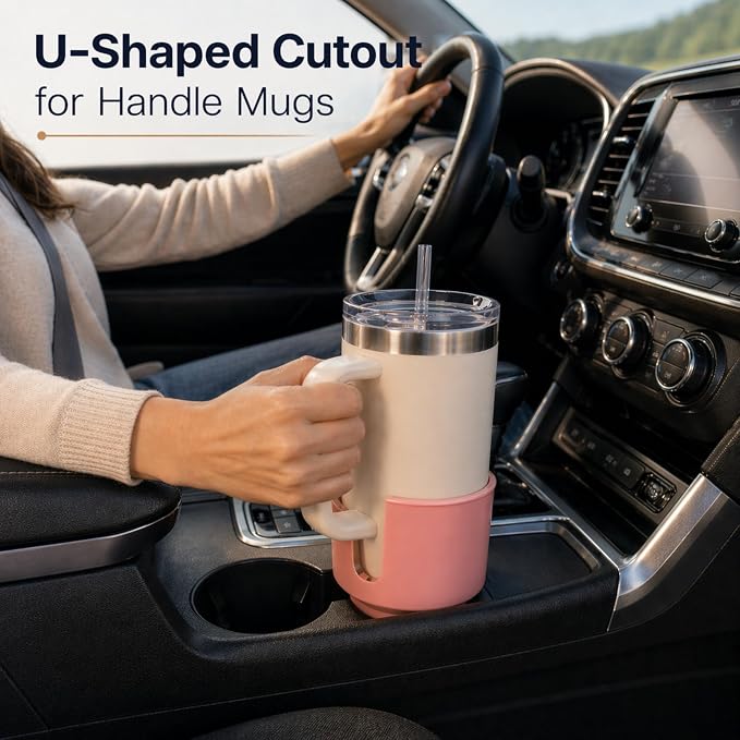 Car Cup Holder Expander for Large Bottles, Fits 32 oz to 40 oz Water Bottles and Handle Mugs, Secure Base for Most Vehicle Cup Holders, Durable ABS, Easy to Install, Durable ABS (Pink) - Image 5