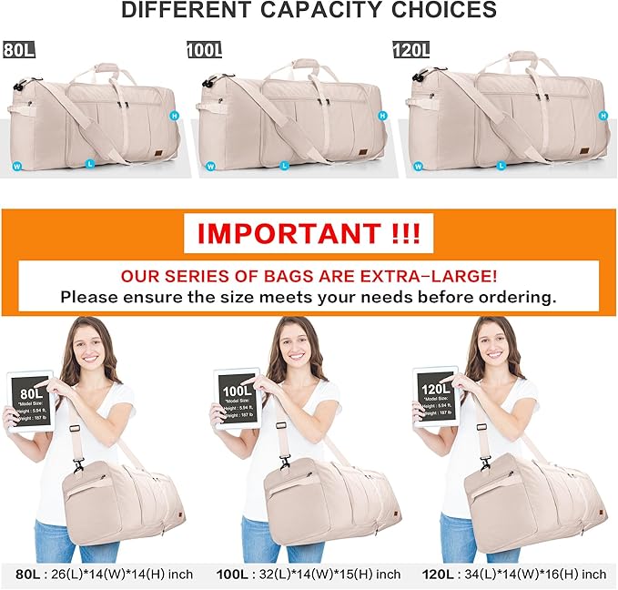 120L EXTRA LARGE Foldable Waterproof Travel Duffle Bag for Men and Women | with Shoe Compartment, Duffel for Weekender Gym Sport, Tear Resistant, Polyester - Image 3