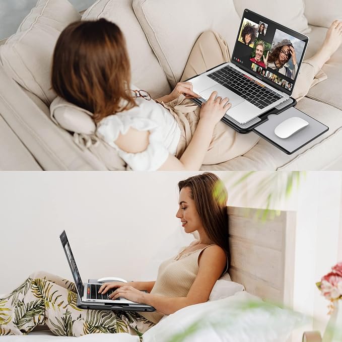 AboveTEK Portable Laptop Lap Desk w/Retractable Left/Right Mouse Pad Tray, Non-Slip Heat Shield Tablet Notebook Computer Stand Table w/Sturdy Stable Work Surface for Bed Sofa Couch or Travel - Image 9